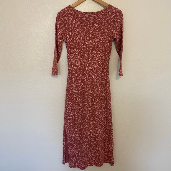 Pact Maternity Dress Womens Size Small Floral Organic Cotton Midi Fall Ruched - Picture 3 of 5